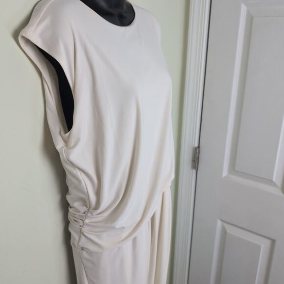 Draped Midi Dress - Express Evening Dress - Cream/White Size Medium - Picture 2 of 4